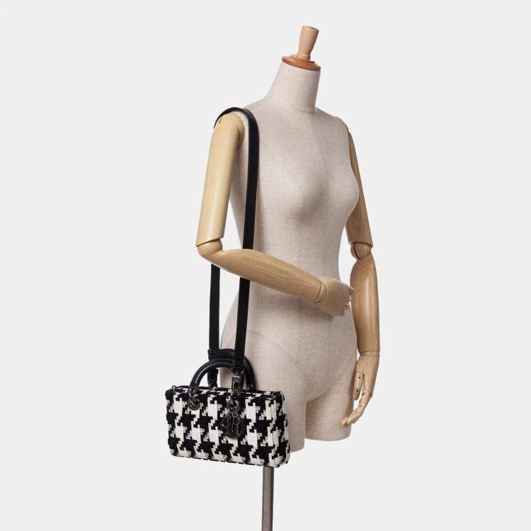 Pre Owned Dior Black Medium Canvas Macro Houndstooth Lady D Joy Bag