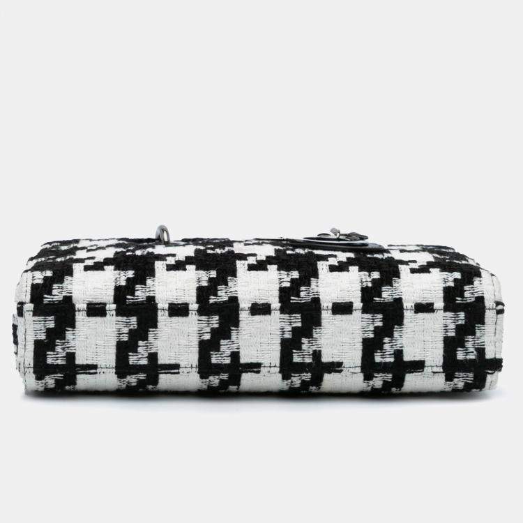 Pre Owned Dior Black Medium Canvas Macro Houndstooth Lady D Joy Bag