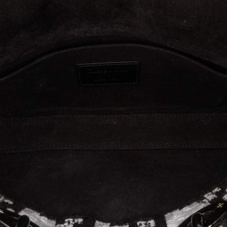 Pre Owned Dior Black Medium Canvas Macro Houndstooth Lady D Joy Bag