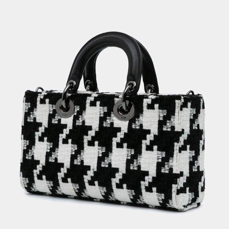 Pre Owned Dior Black Medium Canvas Macro Houndstooth Lady D Joy Bag