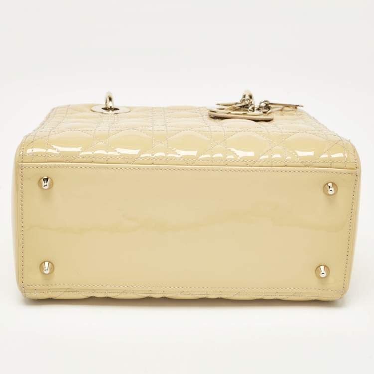 Pre Owned Dior Cream Cannage Patent Leather Medium Lady Dior Tote