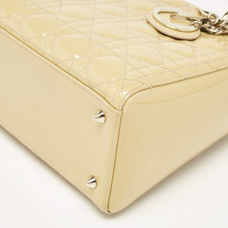 Pre Owned Dior Cream Cannage Patent Leather Medium Lady Dior Tote