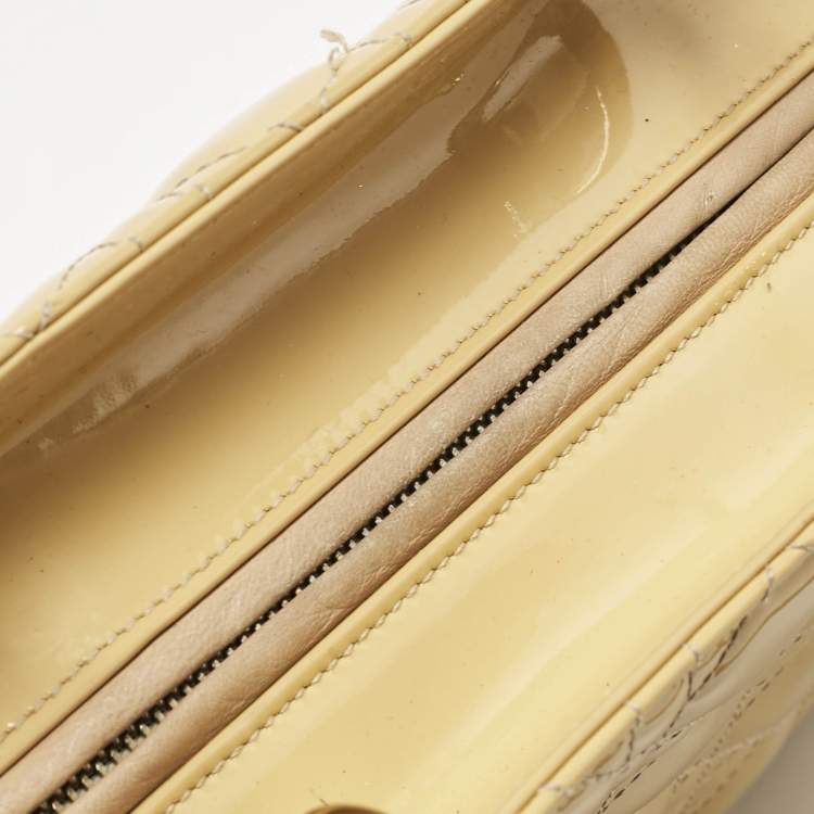 Pre Owned Dior Cream Cannage Patent Leather Medium Lady Dior Tote