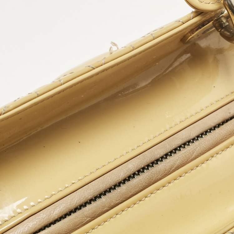 Pre Owned Dior Cream Cannage Patent Leather Medium Lady Dior Tote