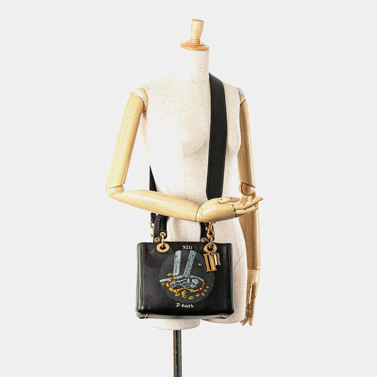 Pre Owned Dior Black Medium Calfskin Death Tarot Card Lady Dior Bag