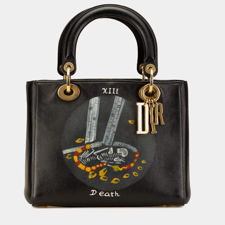 Pre Owned Dior Black Medium Calfskin Death Tarot Card Lady Dior Bag