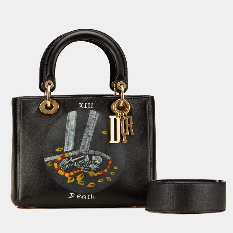 Pre Owned Dior Black Medium Calfskin Death Tarot Card Lady Dior Bag