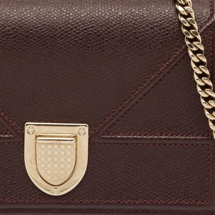 Pre Owned Dior Burgundy Leather Diorama Chain Clutch