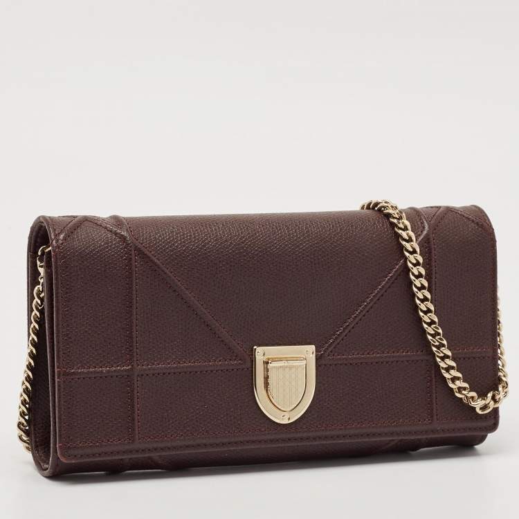 Pre Owned Dior Burgundy Leather Diorama Chain Clutch