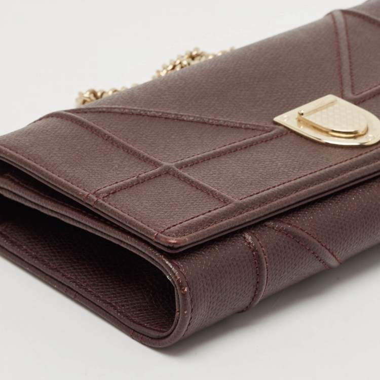 Pre Owned Dior Burgundy Leather Diorama Chain Clutch