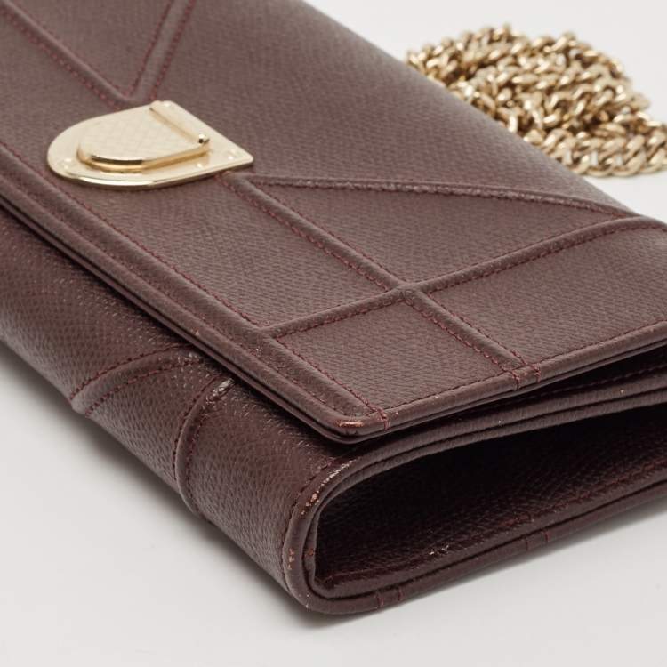 Pre Owned Dior Burgundy Leather Diorama Chain Clutch