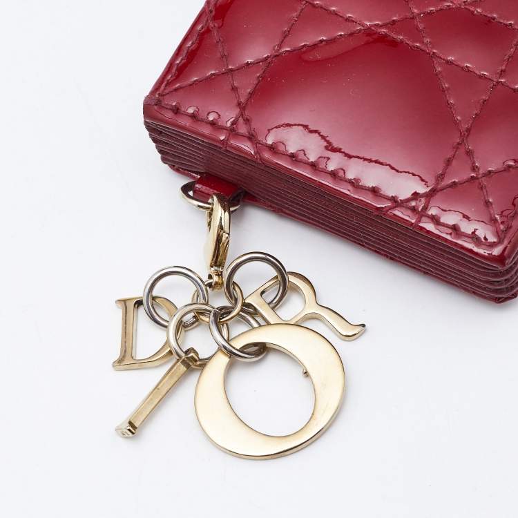 Pre Owned Dior Red Cannage Patent Leather Lady Dior 5 Gusset Card Holder