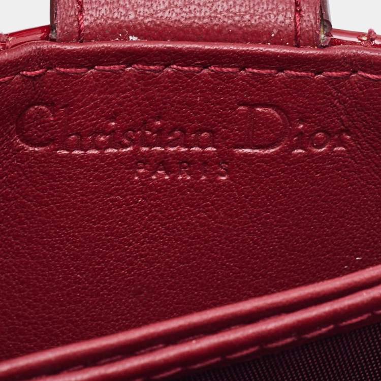 Pre Owned Dior Red Cannage Patent Leather Lady Dior 5 Gusset Card Holder
