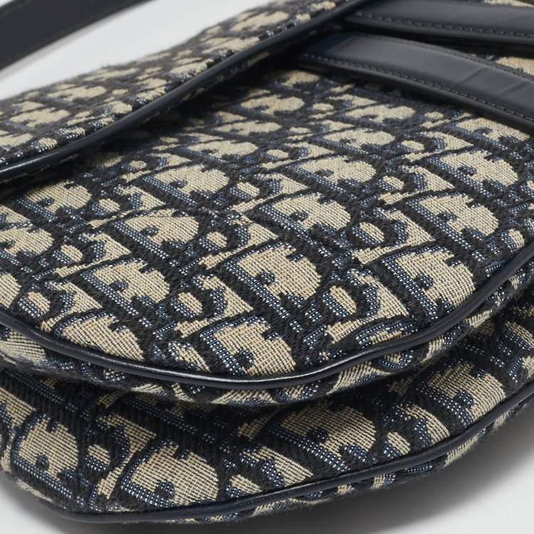 Pre Owned Dior Blue Oblique Canvas and Leather Saddle Bag