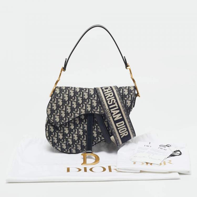 Pre Owned Dior Blue Oblique Canvas and Leather Saddle Bag