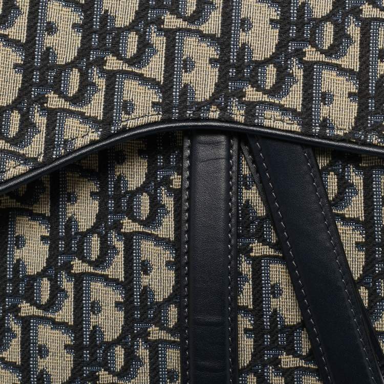 Pre Owned Dior Blue Oblique Canvas and Leather Saddle Bag