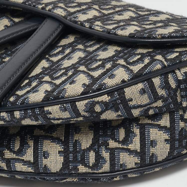 Pre Owned Dior Blue Oblique Canvas and Leather Saddle Bag