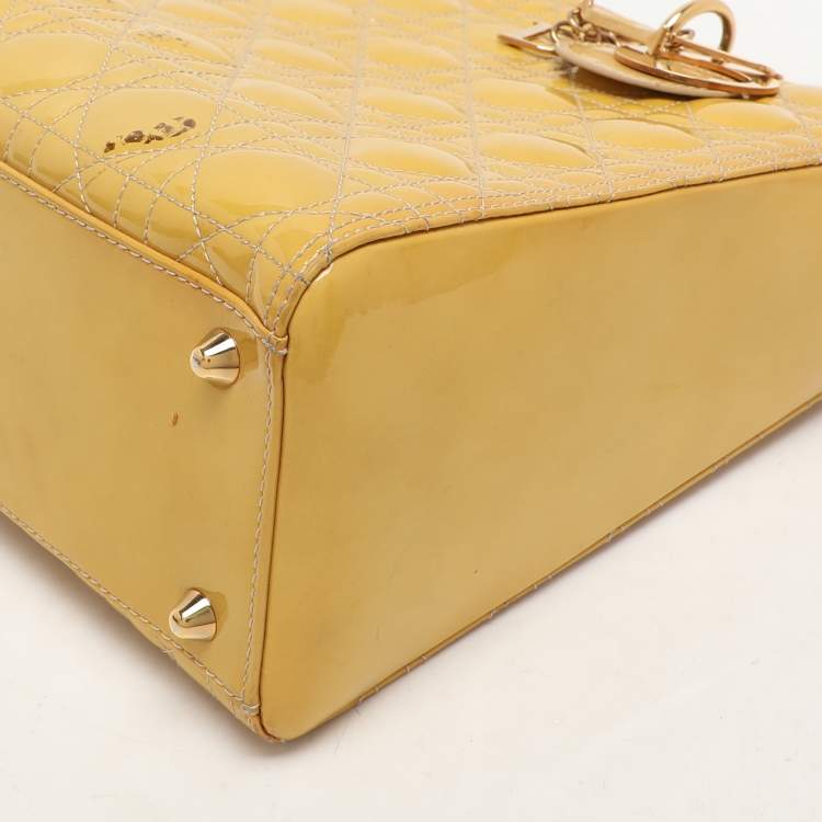 Pre Owned Dior Beige Patent Leather Large Lady Dior Tote