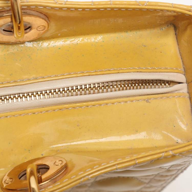Pre Owned Dior Beige Patent Leather Large Lady Dior Tote