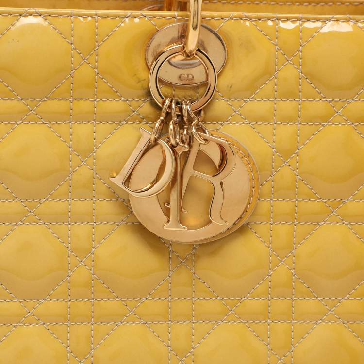 Pre Owned Dior Beige Patent Leather Large Lady Dior Tote