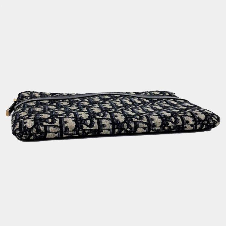 Pre Owned Dior Blue Fabric Oblique Travel Kit Pouch Bag