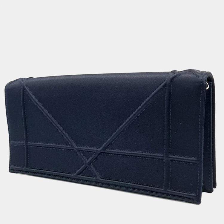 Pre Owned Dior Navy Blue Satin Diolamar Clutch and Chain Shoulder Bag