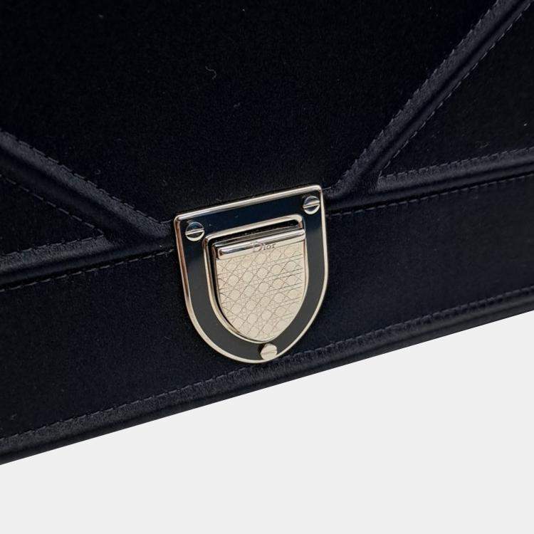 Pre Owned Dior Navy Blue Satin Diolamar Clutch and Chain Shoulder Bag