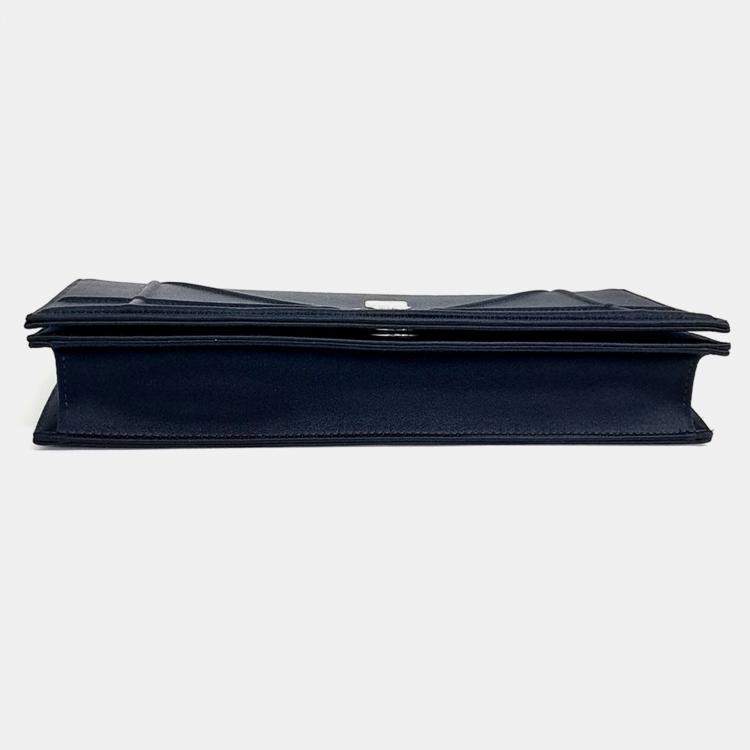 Pre Owned Dior Navy Blue Satin Diolamar Clutch and Chain Shoulder Bag