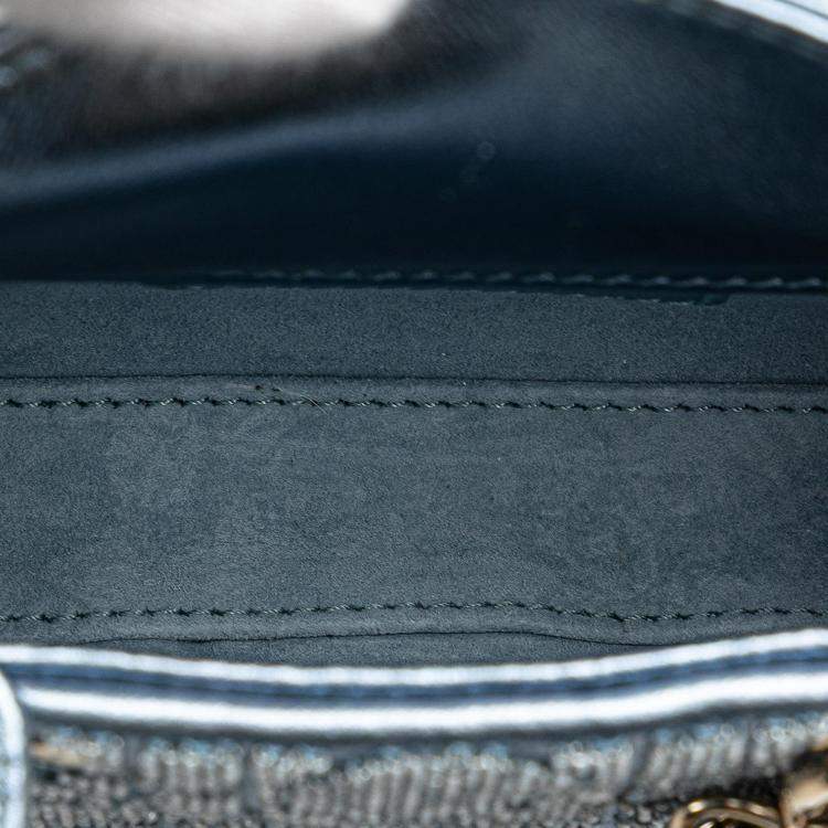 Pre Owned Dior Blue Micro Calfskin Cannage Beaded Lady Dior