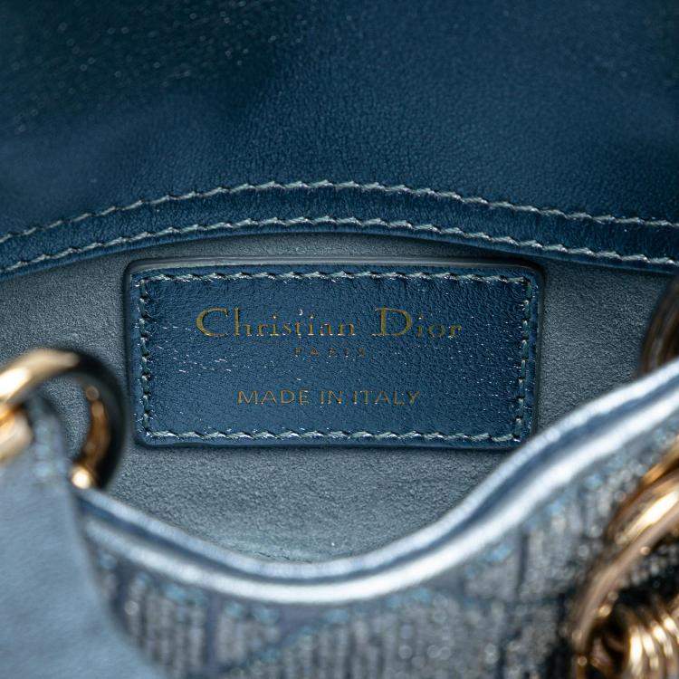 Pre Owned Dior Blue Micro Calfskin Cannage Beaded Lady Dior
