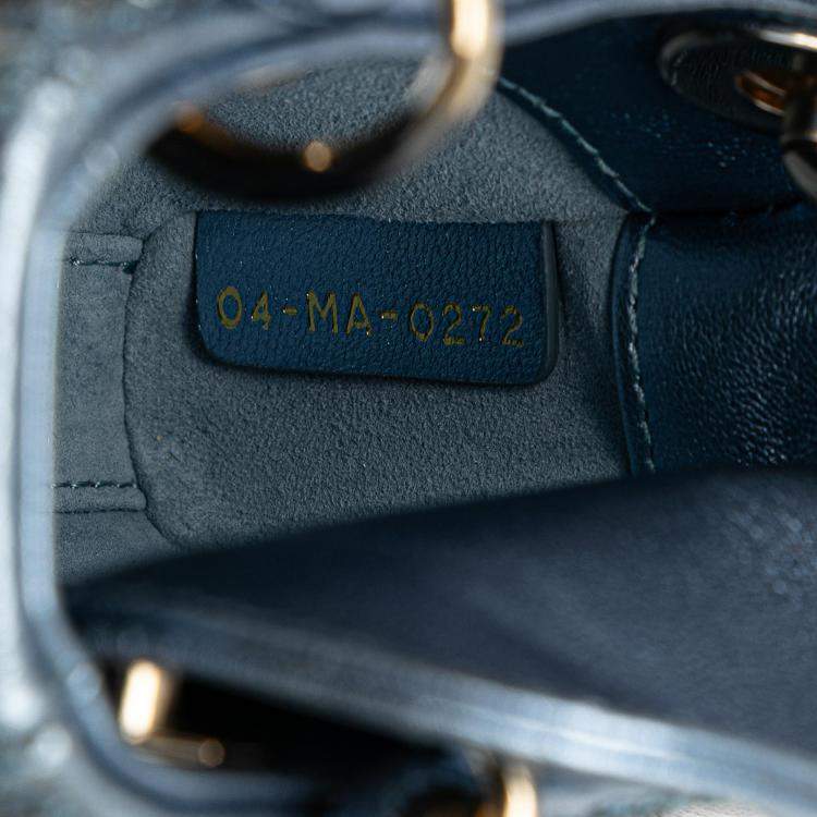 Pre Owned Dior Blue Micro Calfskin Cannage Beaded Lady Dior