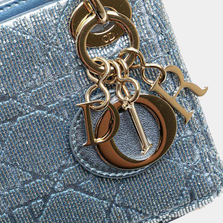 Pre Owned Dior Blue Micro Calfskin Cannage Beaded Lady Dior