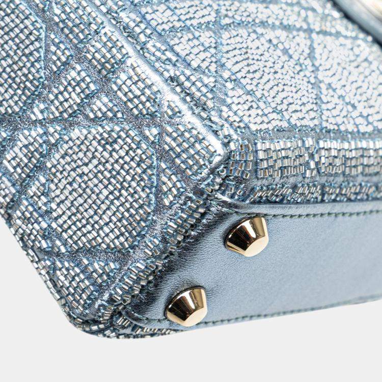 Pre Owned Dior Blue Micro Calfskin Cannage Beaded Lady Dior