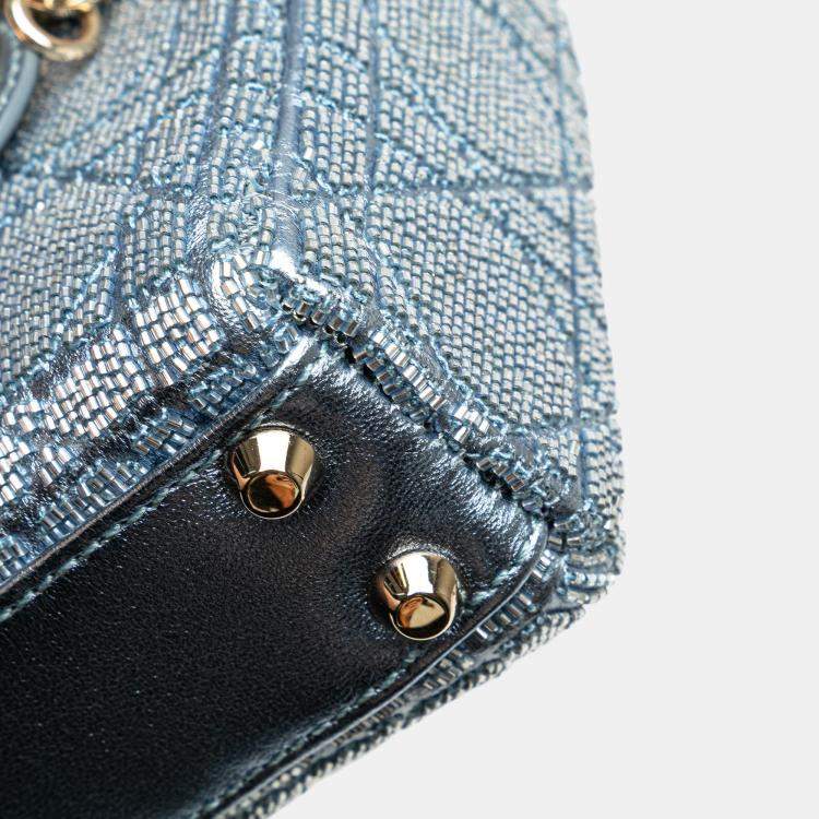 Pre Owned Dior Blue Micro Calfskin Cannage Beaded Lady Dior
