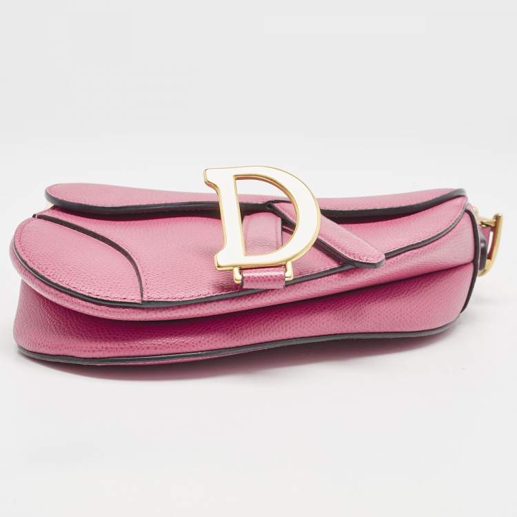 Pre Owned Dior Dark Pink Leather Mini Saddle Bag