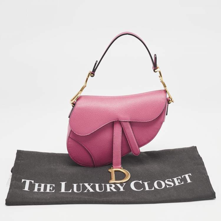 Pre Owned Dior Dark Pink Leather Mini Saddle Bag