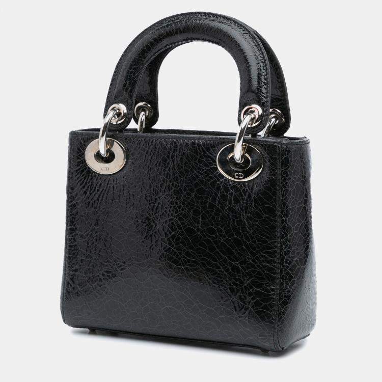 Pre Owned Dior Black Ceramic Effect Deerskin Jeweled Swan Lady Dior Top Handle Bag