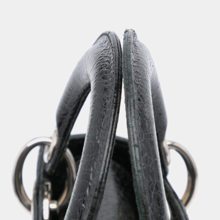 Pre Owned Dior Black Ceramic Effect Deerskin Jeweled Swan Lady Dior Top Handle Bag