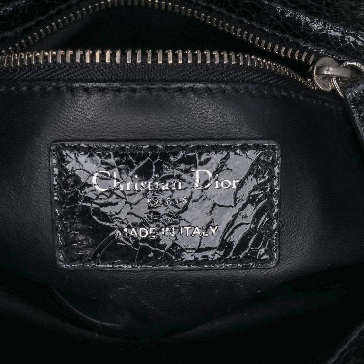 Pre Owned Dior Black Ceramic Effect Deerskin Jeweled Swan Lady Dior Top Handle Bag