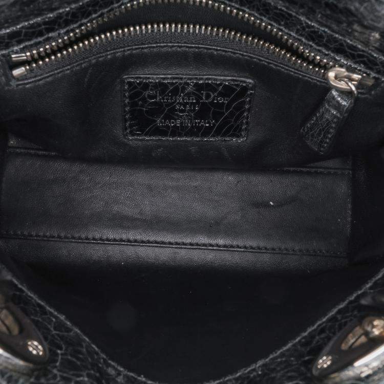 Pre Owned Dior Black Ceramic Effect Deerskin Jeweled Swan Lady Dior Top Handle Bag
