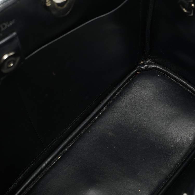 Pre Owned Dior Navy Blue Floral Print Leather Medium Diorissimo Shopper Tote