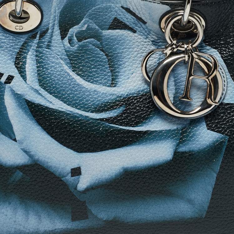 Pre Owned Dior Navy Blue Floral Print Leather Medium Diorissimo Shopper Tote