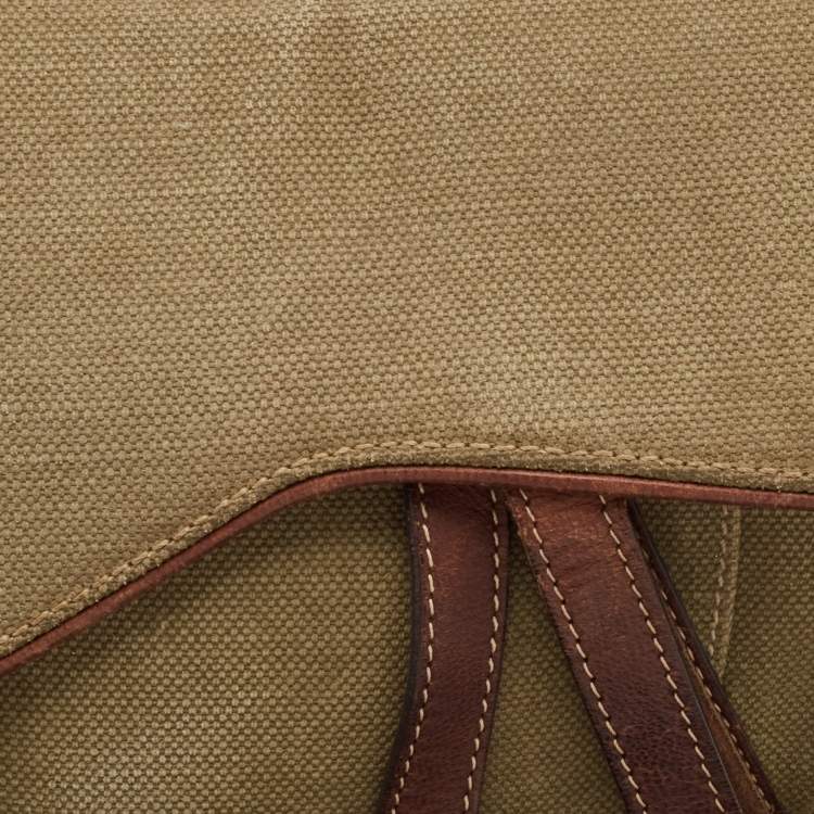 Pre Owned Dior Brown/Olive Green Canvas and Patent Leather Saddle Bag
