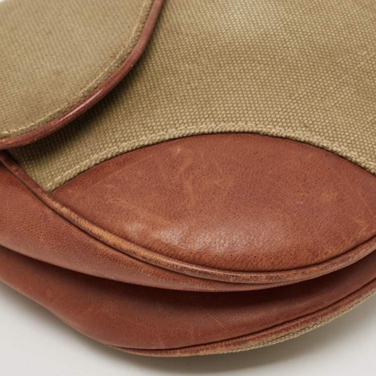 Pre Owned Dior Brown/Olive Green Canvas and Patent Leather Saddle Bag