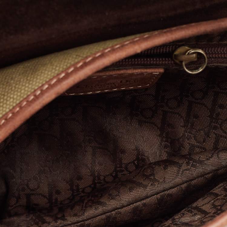 Pre Owned Dior Brown/Olive Green Canvas and Patent Leather Saddle Bag