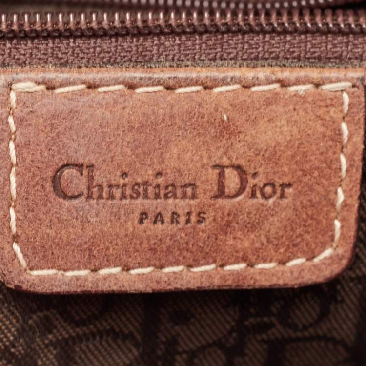 Pre Owned Dior Brown/Olive Green Canvas and Patent Leather Saddle Bag