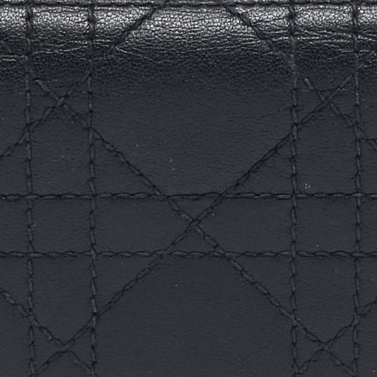 Pre Owned Dior Black Cannage Leather Lady Dior Flap Card Case