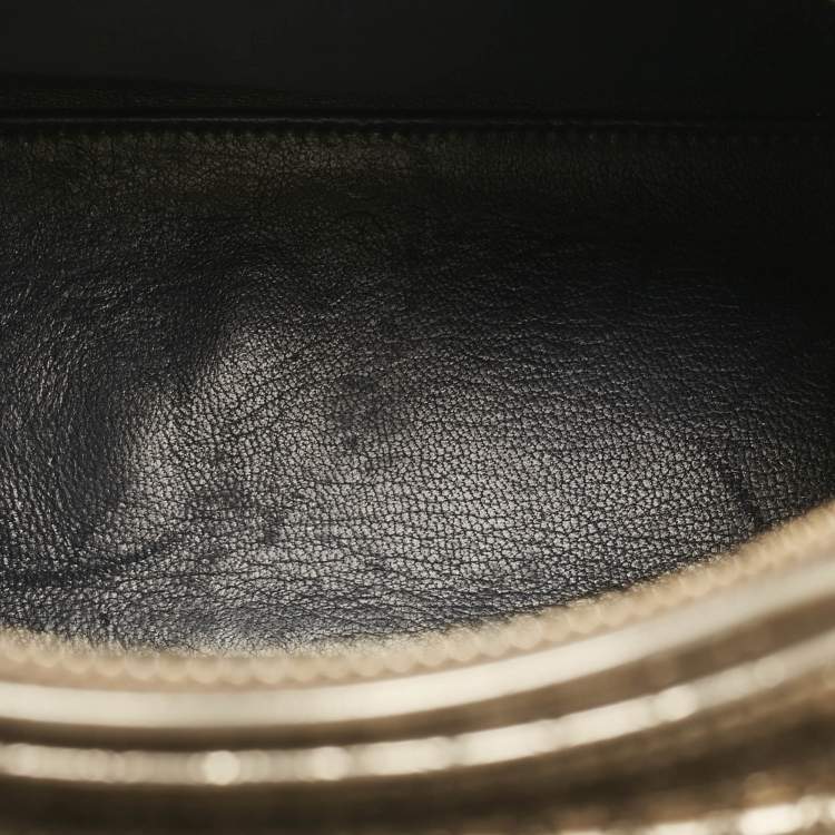 Pre Owned Dior Gold Micro Cannage Patent Leather Medium Lady Dior Tote