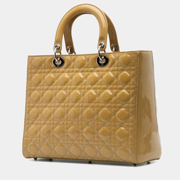 Pre Owned Dior Yellow Large Patent Cannage Lady Dior Bag