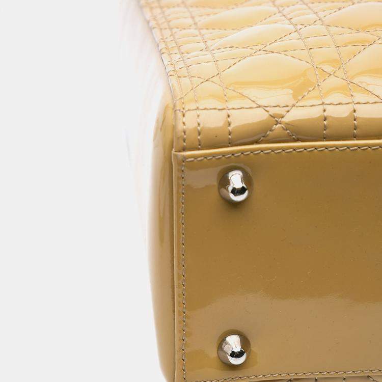 Pre Owned Dior Yellow Large Patent Cannage Lady Dior Bag